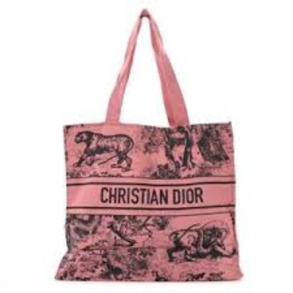 CHRISTIAN DIOR Straw Dioriviera Tote PINK / GRAY